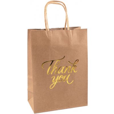 Dárková papírová taška Thank you 16x22 cm Varianta: hnědá přírodní zlatá, Balení: 12 ks – Zboží Živě