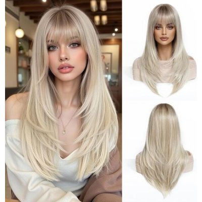 Esmee Dlouhé rovné blond paruky pro ženy s ofinou, přírodní syntetické vlasy, ombré paruka pro – Hledejceny.cz