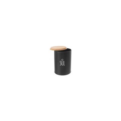 Orion dóza plechová černá s bambusovým víkem Sůl 153679 1,3 l