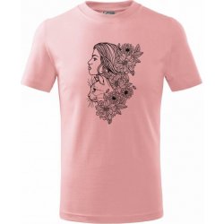 Žena a kočka kreslená tričko dětské bavlněné růžová