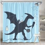 Sprchový závěs se zavěšením grommet top + háčky - Světle modrý s dinosaurem, 200 x 180 cm – Hledejceny.cz