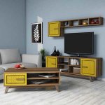 Hanah Home Living Room Furniture Set Ayla Walnut Yellow Walnut Yellow – Hledejceny.cz