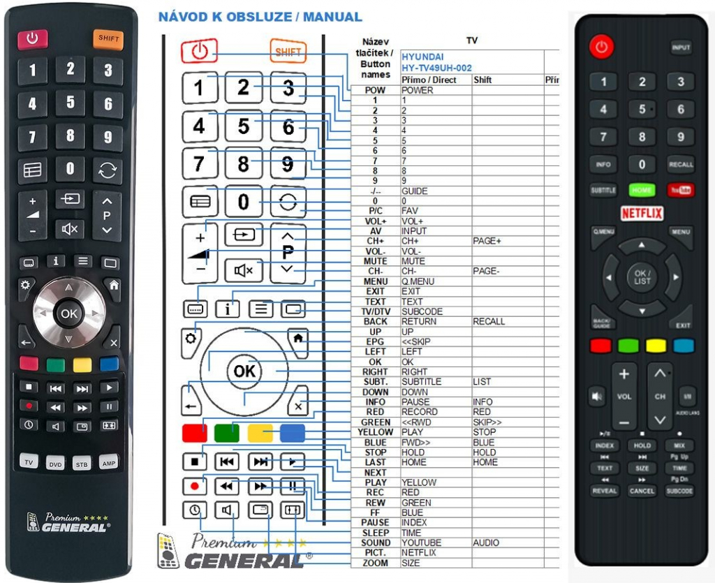 Dálkový ovladač General Hyundai HY-TV49UH-002