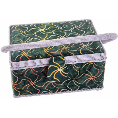 Vlnika Kazeta / košík na šití, čalouněný 10 bez přihrádky, tmavě zelený ornament, 24 x 17,5 x 13cm – Zboží Dáma