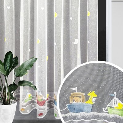 Ervi ﻿dětská žakárová záclona bílá 18689, metráž – Zboží Mobilmania