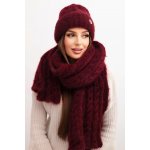 Polski Dámská souprava čepice a šály s pruhy s ozdobou Bordó – Zboží Mobilmania