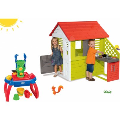 Smoby Set domček Pretty Nature s letnou kuchynkou a okenicou+pieskovisko stolík na vodu a piesok s doplnkami SM810702-37 – Zboží Mobilmania