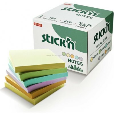 Samolepicí bloček Stick'n by Hopax FSC, 76 x 76 mm, 6 x 100 lístků, pastelový mix – Hledejceny.cz