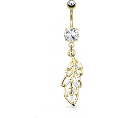 Šperky4U zlacený piercing do pupíku lístek WP01012-GD – Zboží Mobilmania