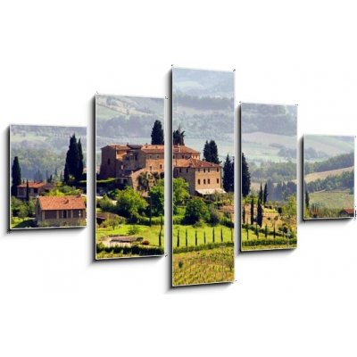 Obraz 5D pětidílný - 125 x 70 cm - Toskana Weingut - Tuscany vineyard 03 Toskánské vinařství