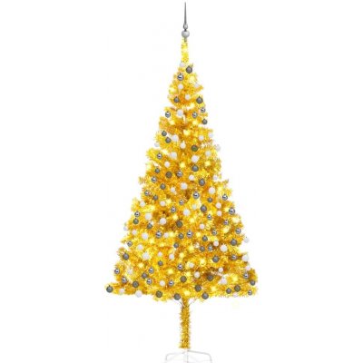 zahrada-XL Umělý vánoční stromek s LED a sadou koulí zlatý 210 cm PET