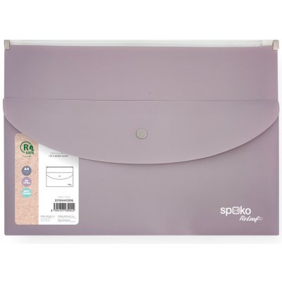 Spoko ReLeaf Obálka se zipem A4 + kapsa s drukem fialová – Sleviste.cz
