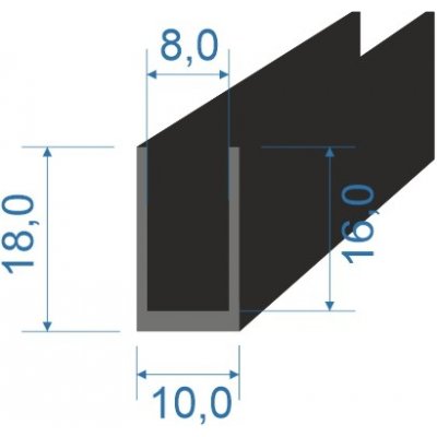 05354591 Pryžový profil tvaru "U", 18x10/8mm, 70°Sh, EPDM, -40°C/+100°C, černý | Zboží Auto