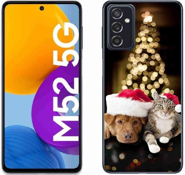 Pouzdro mmCase gelové Samsung Galaxy M52 5G - vánoční pes a kočka