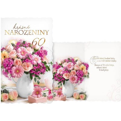 Blahopřání 60 - růžová kytice H – Zbozi.Blesk.cz