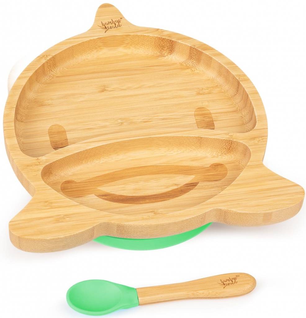 Klarstein Dětská jídelní souprava bambusový talíř a lžička 250 ml včetně přísavky 18 x 18 cm