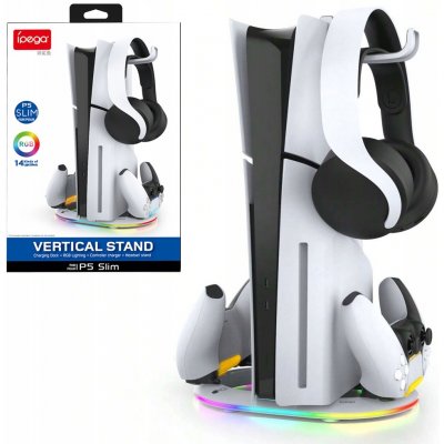 iPega P5S045 Vertikální Nabíjecí Stojan s RGB PS5, PS5 Slim White – Zboží Živě