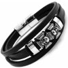 Náramek Steel Jewelry náramek pánský černý kožený s kombinací chirurgické oceli lebky NR231029