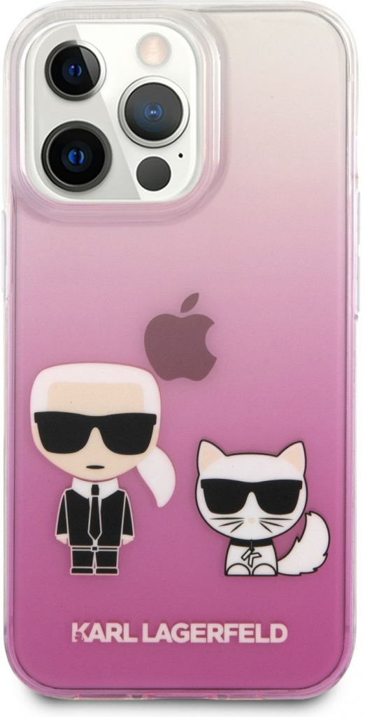 Pouzdro Karl Lagerfeld PC/TPU Ikonik Karl and Choupette iPhone 13 Pro růžové