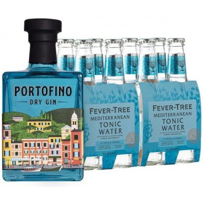 Portofino Dry Gin 43,0% 0,5 l & Fever Tree Mediterranean Tonic 8 x 0,2 l (set) – Zbozi.Blesk.cz