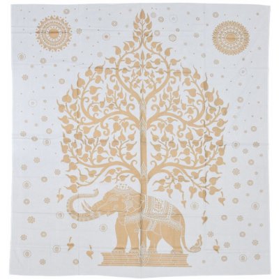 Sanu Babu přehoz na postel s tiskem strom života a slon bílo-zlatý 230 x 200 cm