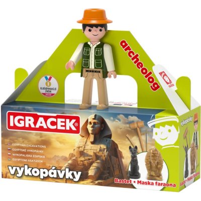 EFKO IGRÁČEK Archeolog figurka egyptské vykopávky maska faraona a soška Bastet – Zboží Dáma