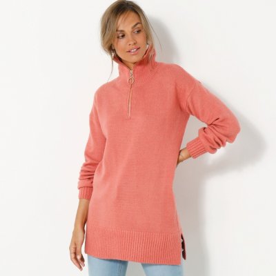 Blancheporte Tunikový pulovr se stojáčkem na zip růžové dřevo