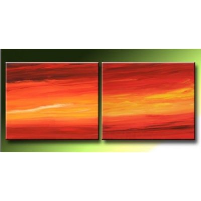 Vícedílné obrazy - Žár pouště 2x 50x40cm Dvoudílný ručně malovaný obrazový set. Moderní obraz v energických oranžových tónech. Obraz je malován olejovými barvami na plátno, vypnuté na dřevěný blind rá – Zboží Mobilmania