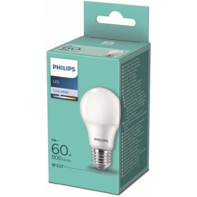 Philips LED žárovka 1x8W-60W E27 806lm 4000K bílá
