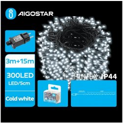 Aigostar B.V. Aigostar LED Venkovní vánoční řetěz 300xLED/8 funkcí 18m IP44 studená bílá AI1398