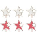 Hvězda dřevěná na kolíčku 4 cm červená a přírodní 6 ks – Sleviste.cz