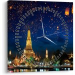 Obraz - Lampióny štěstí, Bangkok (s hodinami), jednodílný 30x30 cm s hodinami – Hledejceny.cz