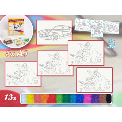 Radost v písku Sada střední hasiči- Barevné pískování obrázků – Zboží Mobilmania