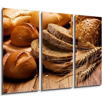 Obraz 3D třídílný - 105 x 70 cm - assortment of baked bread sortiment pečeného chleba – Zboží Mobilmania