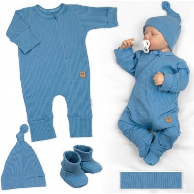 Baby Nellys Rostoucí žebrovaný overálek čepička a botičky D Nature -jeans – Hledejceny.cz