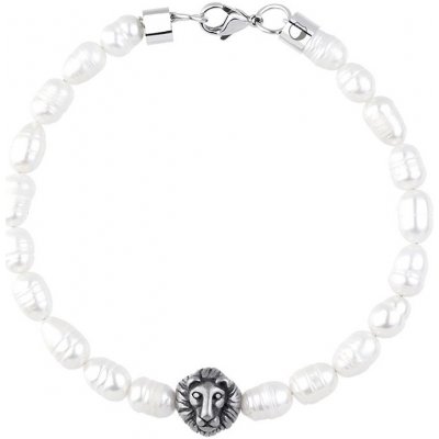 Manoki pánský náramek perlový Jaime přírodní perla ocelový lev BA975 bílá