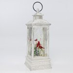 Eurolamp vánoční dekorace bílá plastová lucerna s červeným ptáčkem uvnitř 10,4 x 10,4 x 27,5 cm – Hledejceny.cz