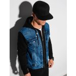 Ombre Clothing pánská džínová bunda C322 jeansová/černý – Zboží Mobilmania