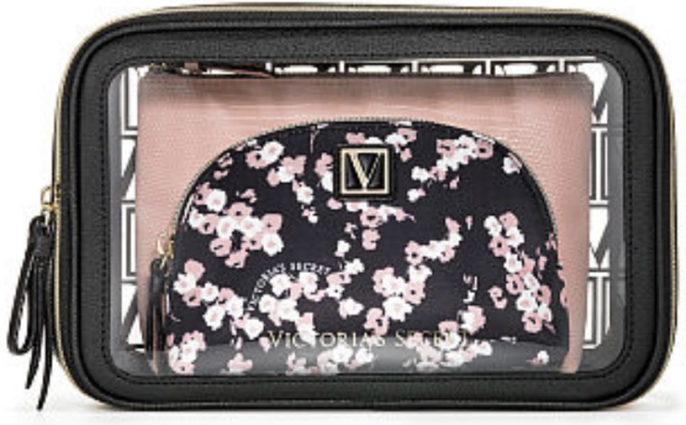 Kosmetická taštička 3v1 3 taštičky kufřík Victoria's Secret Love Beauty Bag  Trio černý růžový květiny | Srovnanicen.cz