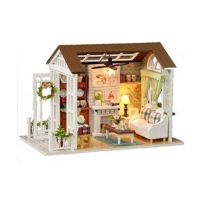 KIK Domeček pro panenky obývací pokoj + nábytek LED osvětlení