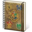 Poznámkový blok CurePink Poznámkový A5 blok Harry Potter: Hogwarts Crests 14,8 x 21 cm kroužková vazba SR72083