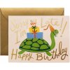 Rifle Paper Co. Přání k narozeninám Turtle Belated, zelená barva, béžová barva, zlatá barva, papír