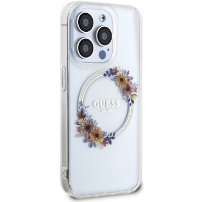 Guess PC/TPU Flowers Ring Glossy Logo MagSafe Apple iPhone 15 Pro Max čiré