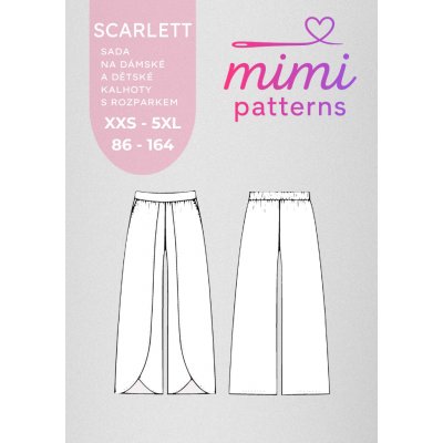 Sada střihů na kalhoty s rozparkem Scarlett (dámské + dětské) | MIMI patterns - Česky – Zboží Dáma