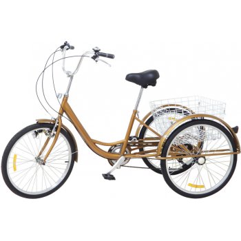 Enjoyshopping 24palcová pro dospělé Citybikes 61 cm 6 převodů 3 kola nákladní jízdní kolo s opěrkou zad a nákupním košíkem žlutá