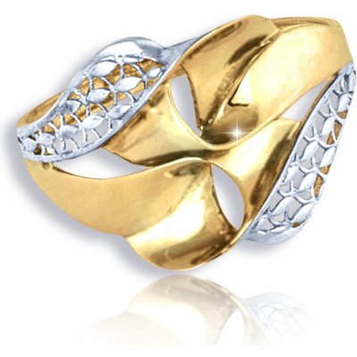 Gemmax Jewelry Výrazný dámský zlatý prsten široký prořezávaný žluto-bílé zlato GLRCN 20861