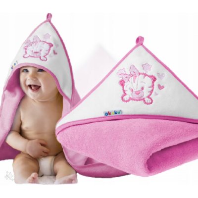 Akuku Dětská osuška 100x100 růžová s tygříkem – Hledejceny.cz