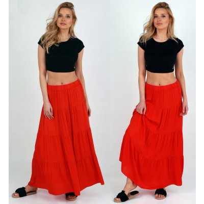 Fashionweek dlouhá maxi letní španělská sukně ze vzdušného materiálu s volánky ZIZI266 červená – Sleviste.cz