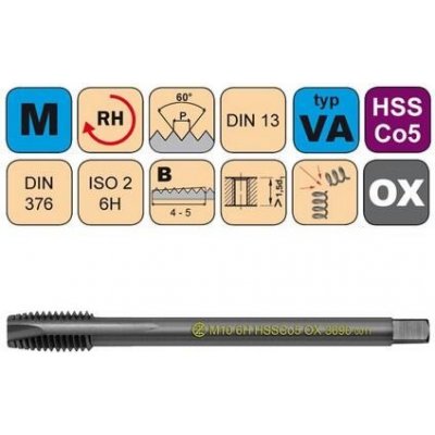 NÁSTROJE CZ Závitník strojní M8 ISO2 HSSCo5 OX DIN 376 B - 3690 - CZZ3690-M8-ISO2 – Zboží Mobilmania
