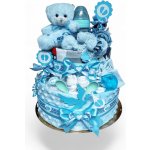 BabyDort dvoupatrový plenkový dort pro miminko modrý MEDVÍDEK – Zboží Dáma